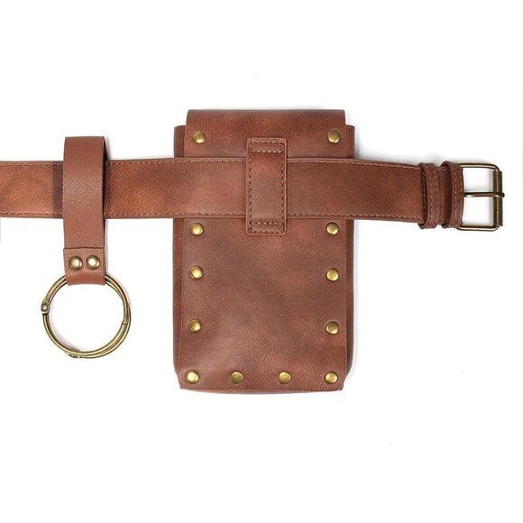 Brown 3Bottle-New Leather Belt Pouch Waist Bag Medieval Phone Holder GearFX - Picture 7 of 9